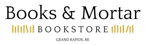 Books & Mortar bookstore logo, with the business name on top and an illustrated stack of books flanking the text.